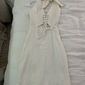 Princess Polly Cream Lace-Up Mini Dress
